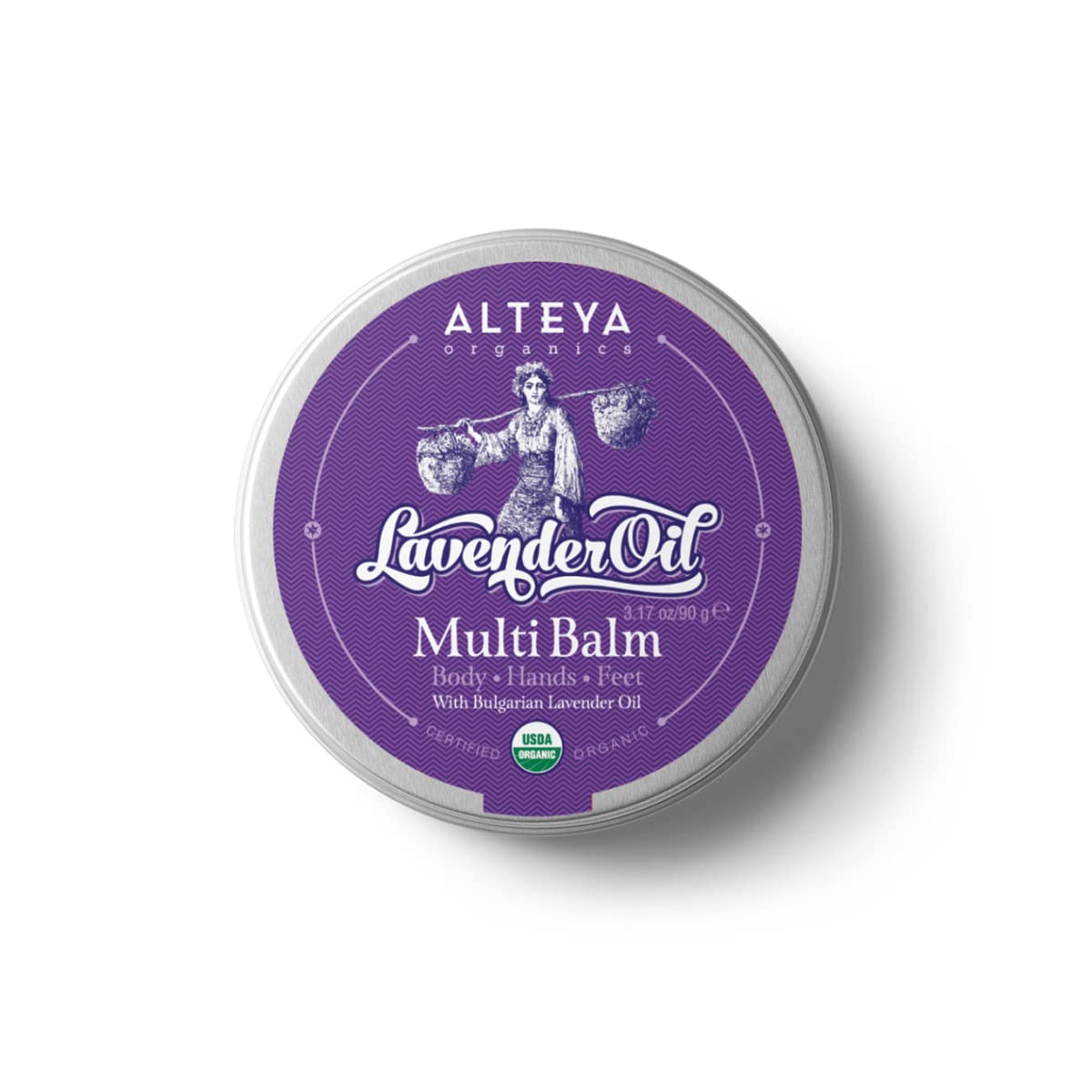 Alteya Organic Multi-Purpose Lavender Balm 90g - USDA Organic Certified Pure Natural - Skin Care for Body, Hands and Feet – Based on Therapeutic grade Essential Lavender Oil