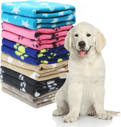 Geluode Pack of 6 Dog Blankets Soft Fleece Paw Print 60x70 cm Multicolor
