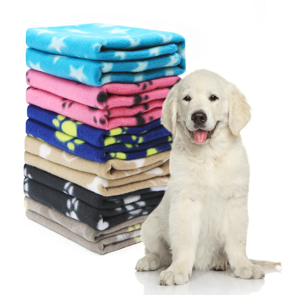 Geluode Pack of 6 Dog Blankets Soft Fleece Puppy Blankets Washable Sleep Mat Pad Bed Cover With Paw Print For Pets Cats Kitten Guinea Pig Anaimals(60 x 70cm/23.6 x 27.6 inch, Multicolor)