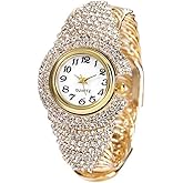 Weicam Women Elegant Crystal Bangle Braclet Round Dial Analog Quartz Wristwatch