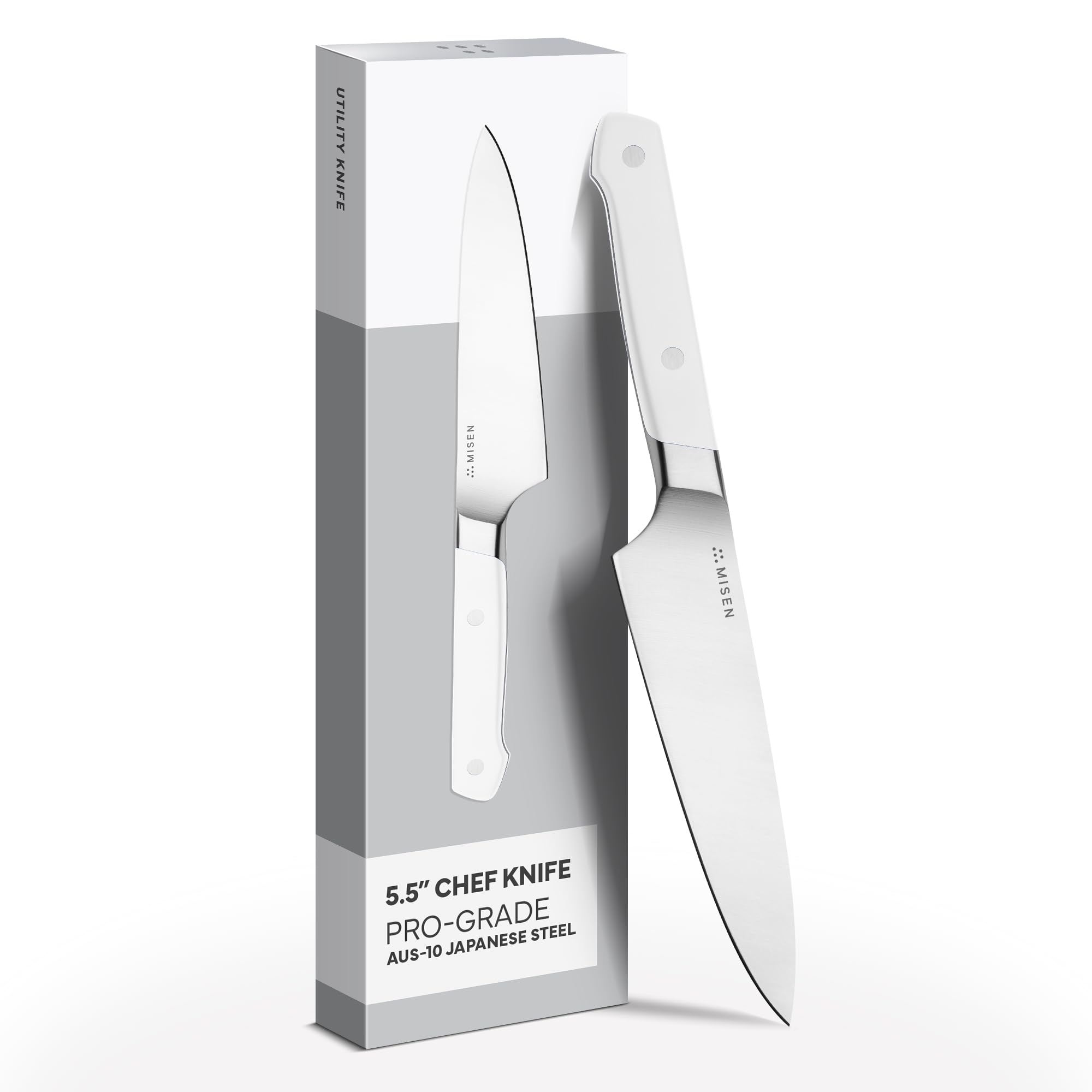 Misen 5.5" Utility Knife – High Carbon Japanese AUS-10 Stainless Steel – Hybrid German & Japanese Blade – Precision Kitchen Knife for Professionals & Home Cooks – Ultimate Cutting Performance - White Image