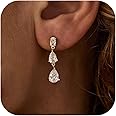 Ewrkbr Dangle Earrings for Women, Elegant Wedding Earrings 14K Gold Plated Long Cubic Zirconia Drop Earrings for Women Trendy