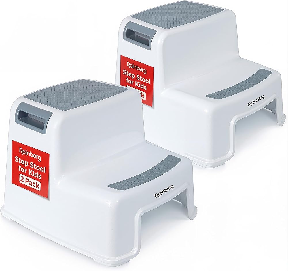 Rainberg 2 Step Stool for Kids, 2 Pack, Anti-Slip, Lightweight Portable