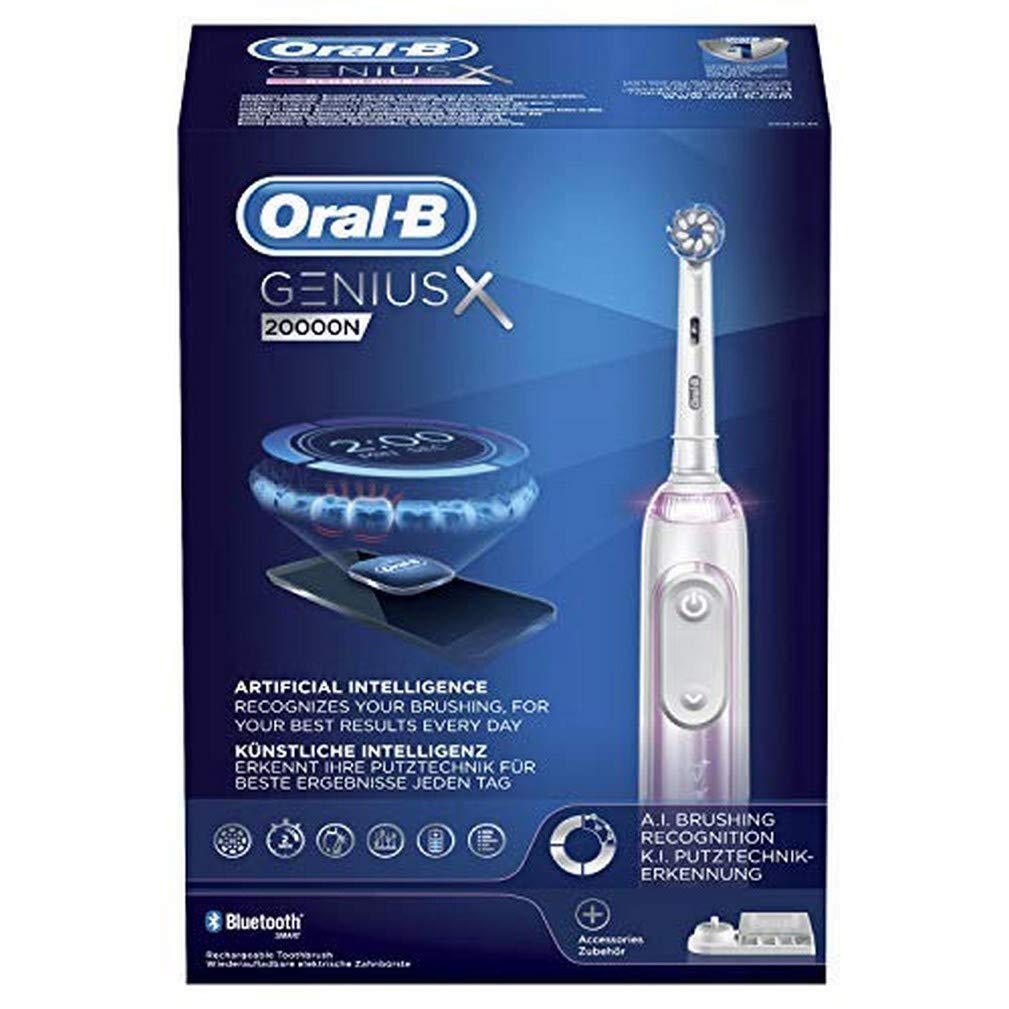 Oral-B Genius X Rechargeable Electric Toothbrush, 1 Pink Artificial Intelligence Toothbrush, 1 Spare Head, 1 Travel Case with Charger