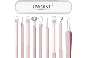 UWOIST Pimple Popper Tool Kit Blackhead Remover Tools (5 Piece Kit), Professional Stainless Black Head Remover for face, Risk Free Treatment Pimple Extractor with Tweezers