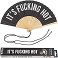 Fisura – Original folding fan with message “F*cking hot”. Black handheld folfing fan for women. Rave wood folding hand fan. Fans for wedding, party, birthday, gift, decorations.