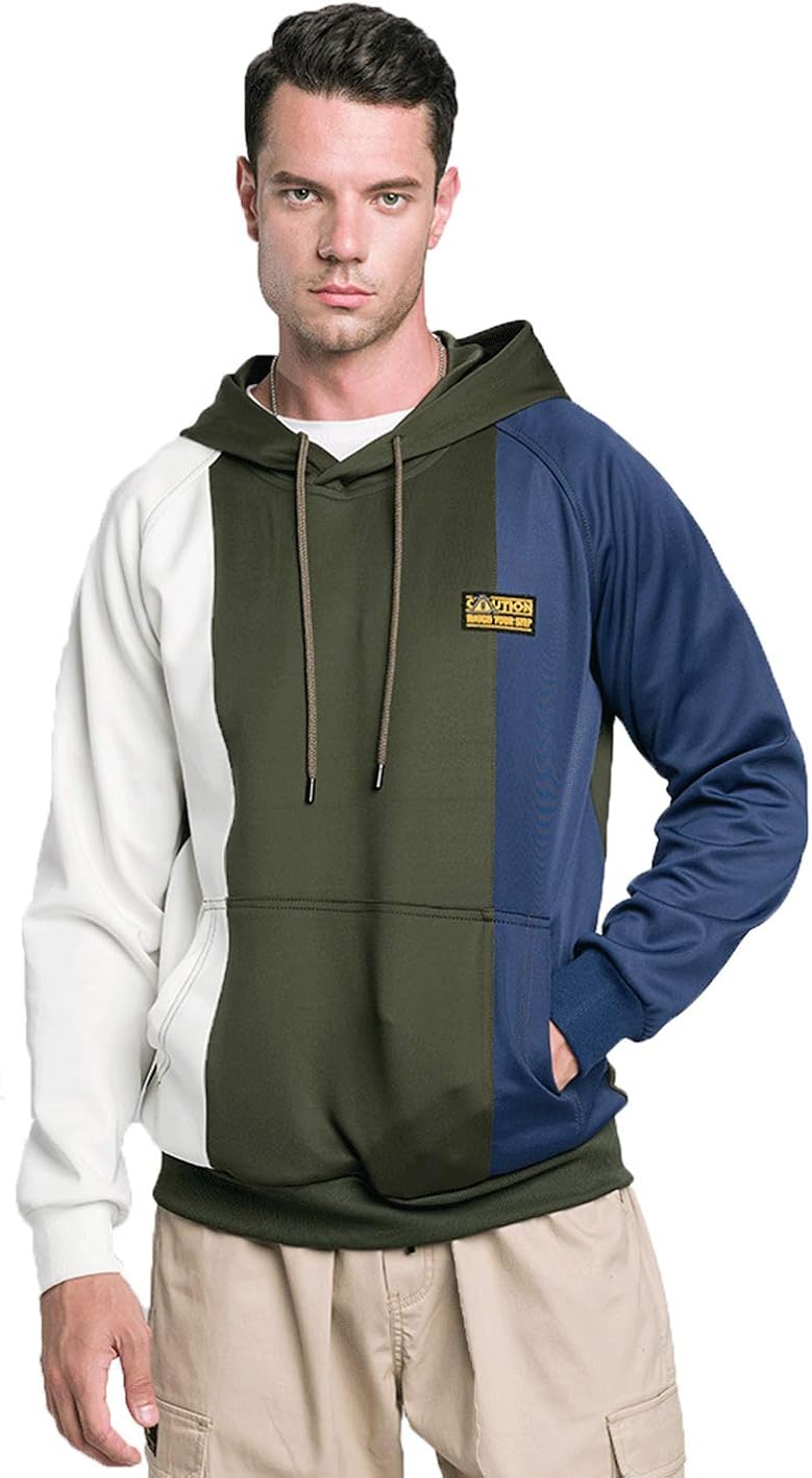 Men's Color Block Hoodie Novelty Loose Fit Pullover with Big Pocket at Amazon Men’s Clothing store