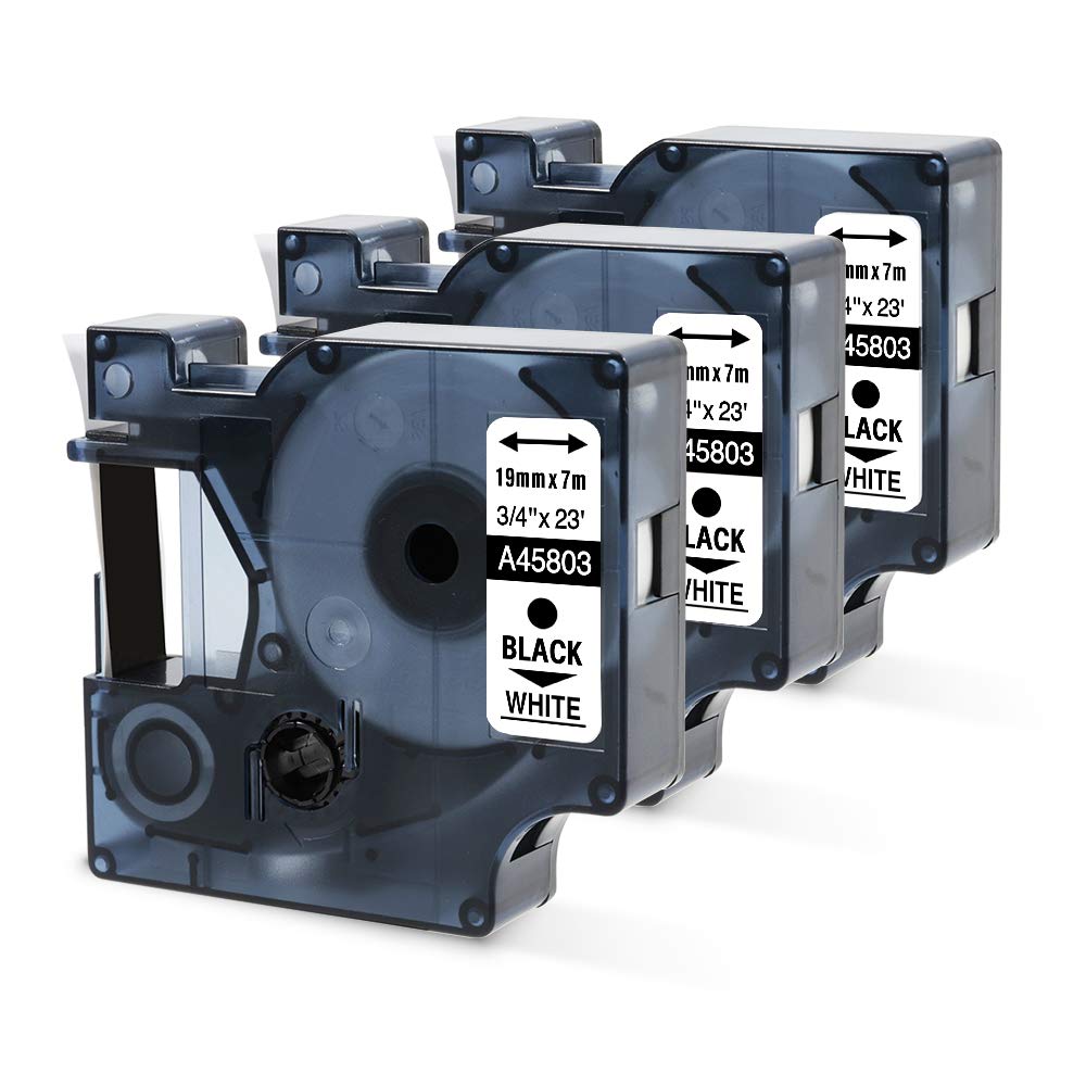 Oozmas A45803 Compatible with Dymo Label Tape 19mm 45803 Replacement for Dymo D1 19mm x 7m Black on White, Compatible with LabelManager 160 210D 360D 420P 450D 500TS, 3-Pack