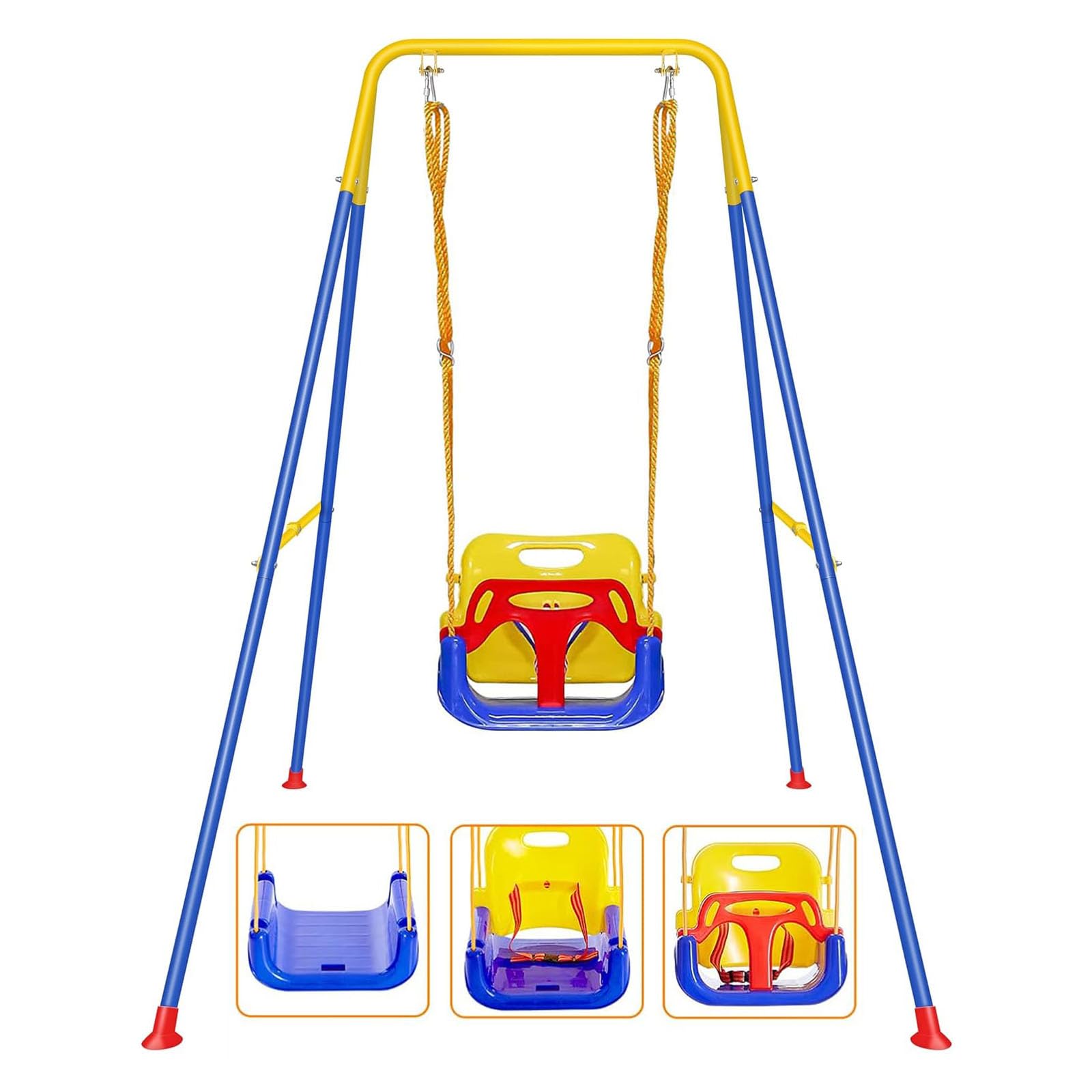 FCOUMY 3 in 1 Toddler Swing Set Folding Baby Swings for Garden Outdoor Indoor Heavy-Duty Kids Swing with Baby Seat for Baby/Children's Gift