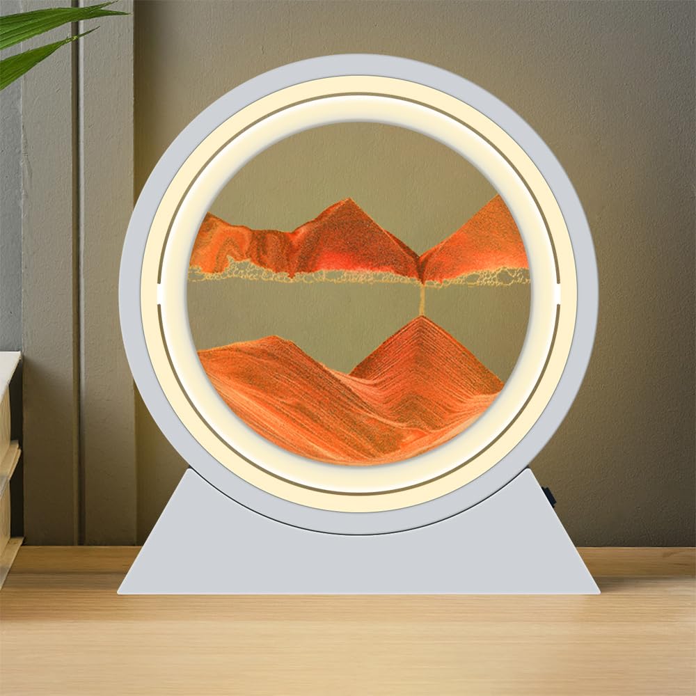 HONPHIER Moving Sand Art Pictures LED Sand Art Lamp 360° Rotating 3D Deep Sea Sandscape Round Glass Flowing Sand Painting Home Office Work Relaxing Desktop Decorations (Red)