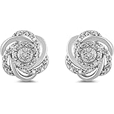 Amazon Essentials Sterling Silver 0.1 cttw Diamond 7 Stones Cluster Flower Stud Earrings
