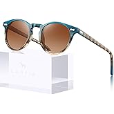 CARFIA Retro Polarized Sunglasses for Women UV Protection Acetate Classic Vintage Style Round Shades