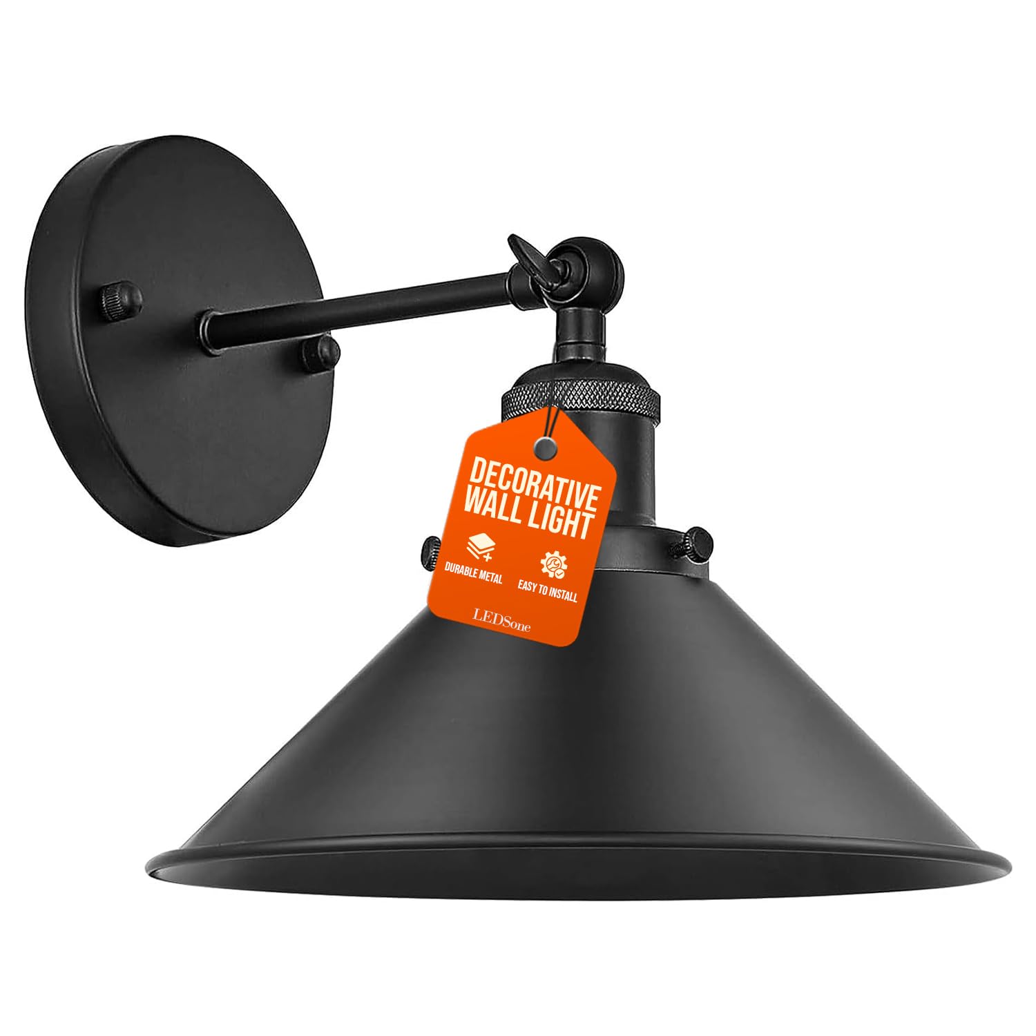 LEDSone Black Wall Light Sconce Fitting Metal Firm Wall Mount 180 Degree Adjustable Swing Arm Industrial Wall Fixtures lamp with Cone Light Shade for Livingroom, Kitchen, (1 Pack-Style 1)