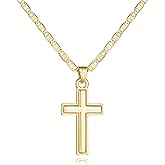 GLOSOLE Gold Cross Necklace 14K Gold Cross Necklaces for Women Chain Pendant Delicate Sensible Mariner Chain Dainty Necklaces