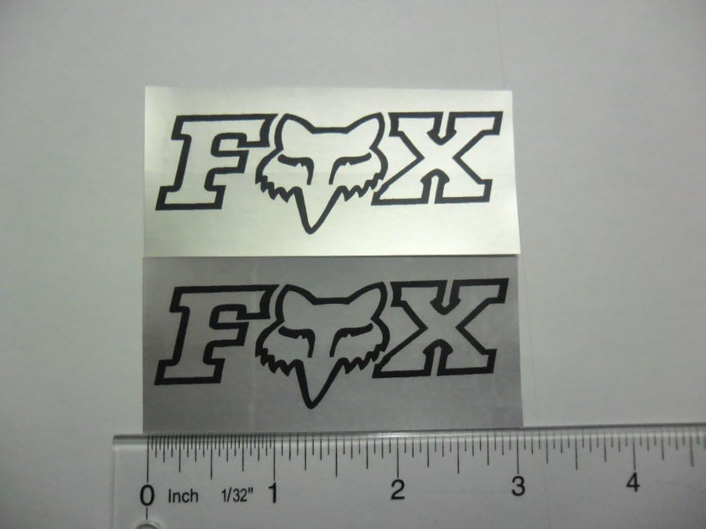 FOX 3"X1.5" black on silver Vinyl decal sticker weather proof 2 bike stickers