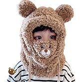 Winter Warm Scarf Hat Balaclava Kids Thick Earflap Hood Cap Thick Fleece Lining Skull Caps for 5-14Y Boys Girls