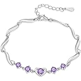 Vinoya Love Heart Bracelet for Women 925 Sterling Silver Plated Cubic Zirconia Crystal Bracelets Birthday Mothers Day Jewelry Gifts for Her