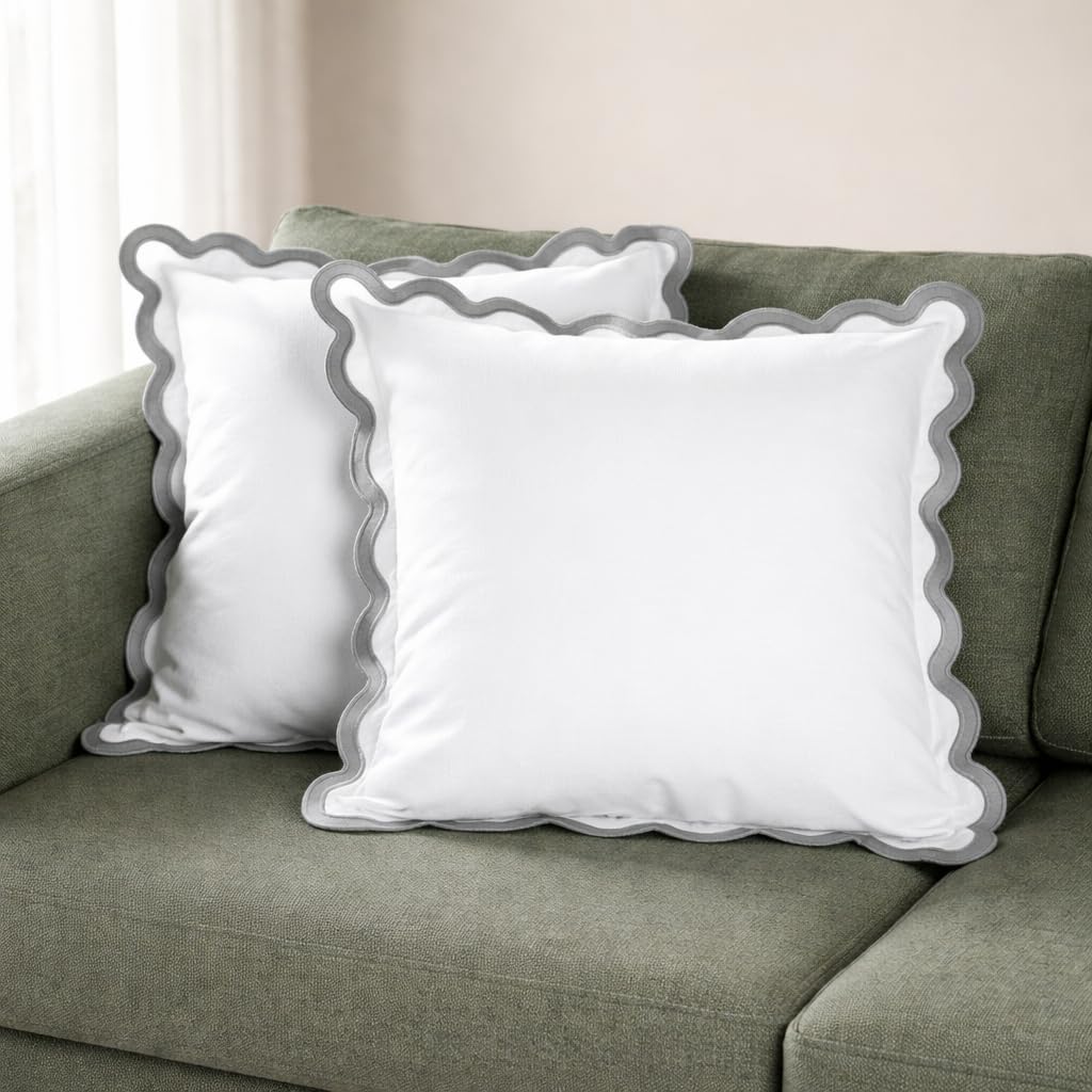 Folkulture Throw Pillow Covers 18x18, Set of 2 Decorative Boho Pillow Covers (Mineral White, 20 X 20)