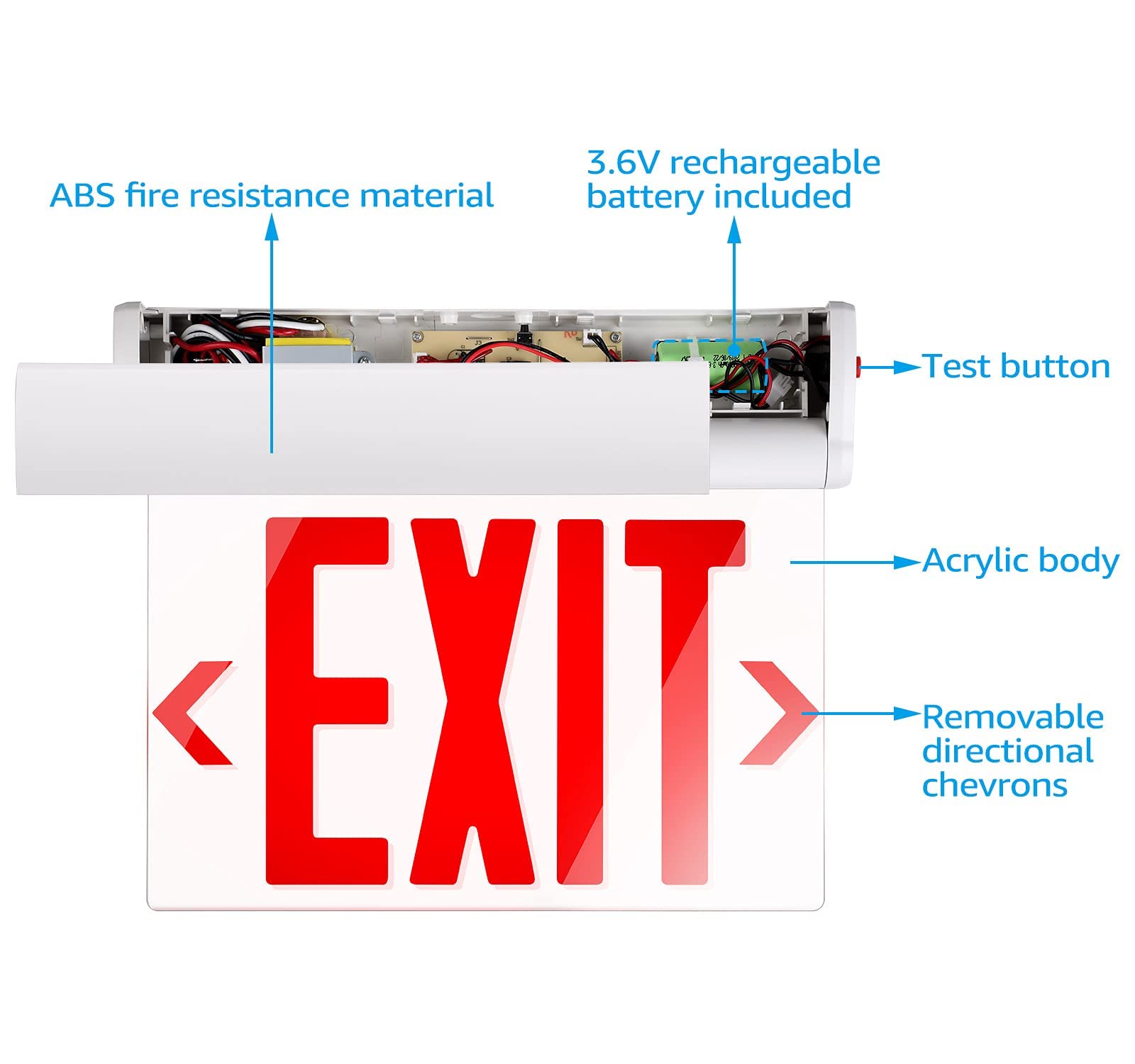 LEONLITE Red Emergency Exit Sign, UL 924, LED Edge Lit Exit Sign, Hardwired Exit Lights with Battery Backup, Double Sided, Rotating Acrylic Clear Panel, Top/Side/Wall Mount, AC 120/277V, Pack of 2