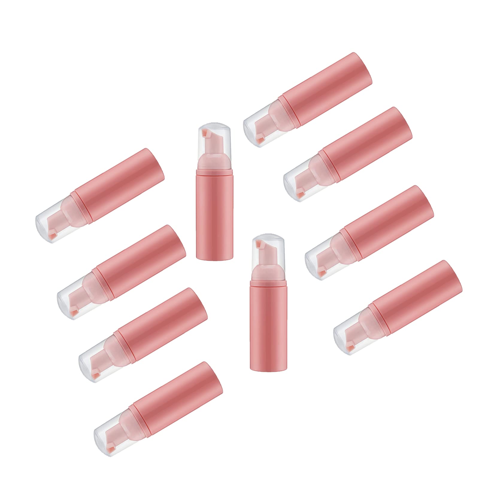 Vokowin 10pcs Soap Foam Bottle, with Pink Press Pump Head, Refillable Home Use Foaming Soap Dispenser for Facial Cleanser Shampoo Shower Gel (K24-10)