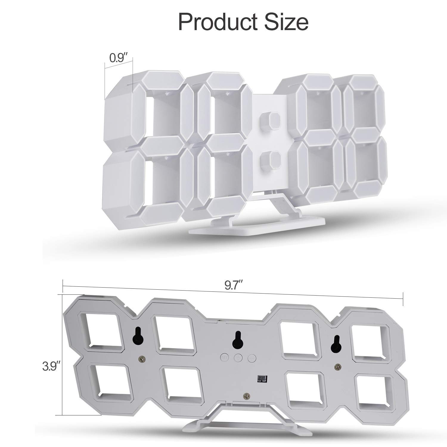 3D LED Digital Desktop Alarm Clock 9.7 Inch Wall Desk Timer Brightness Adjustable for Hotel Office Home Living Room