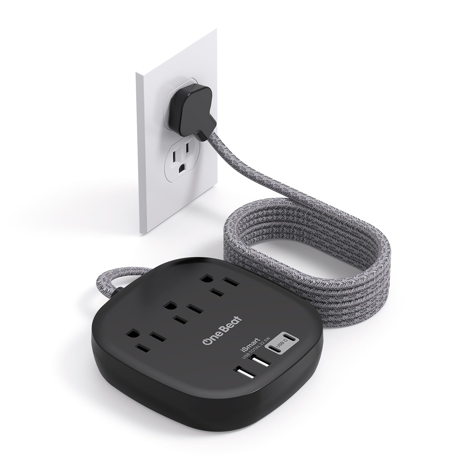 Photo 1 of Flat Plug Power Strip, 5ft Ultra Flat Extension Cord - 3 Outlets 4 USB Ports (2 USB C) 22.5W/4.5A Desktop Charging Station, No Surge Protection for Cruise Ship, Dorm Room Travel Essentials
