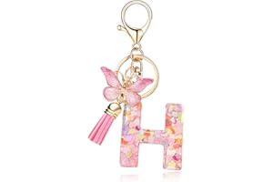 OKAICEN Fashion Alphabet Initial Letter Keychain Tassel Butterfly Pendant Key Ring for Purse Handbags Women Girl