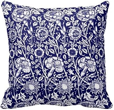 Art Nouveau Carnation Damask Navy And White Throw Pillow Case Cushion Cover