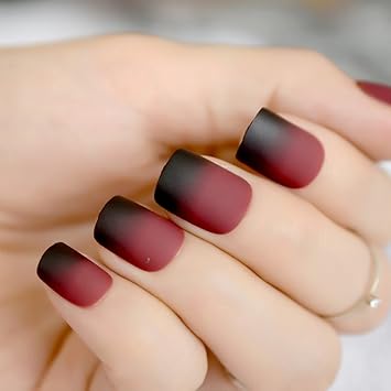 Amazon.com : CoolNail Gradient French Matte Fake Nails Claret-red Wine Black Frosted False Nail Tips Square Top Nails Art For Bride Party Wear : Beauty