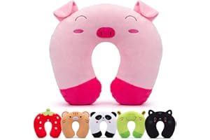 H HOMEWINS Travel Pillow for Kids,Toddler Neck Pillow Cute Animal Neck Head Chin Support Travel Accessories for Airplane, Car, Train,Recline
