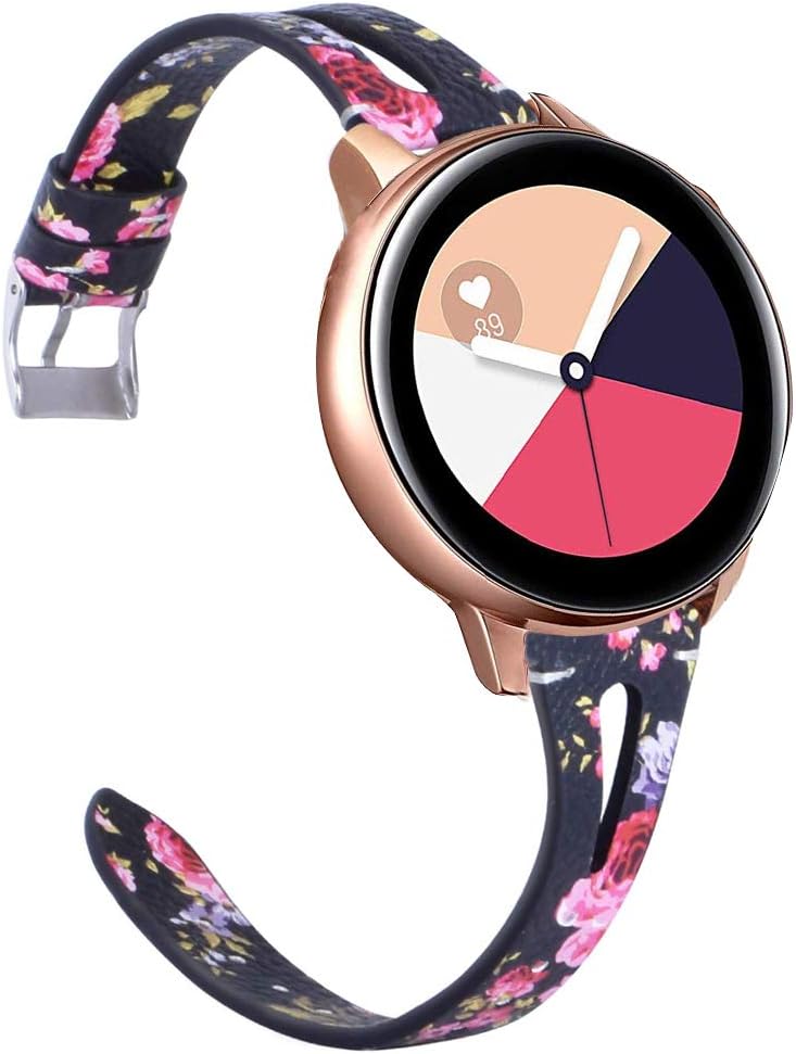 Amazon Com Sankel Leather Strap Compatible For Samsung Galaxy Watch 3 41mm Active 2 Bands Women 20mm Slim Leather Wristband Replacement For Galaxy Watch Active 40mm Galaxy Watch 42mm Gear Sport Black Floral