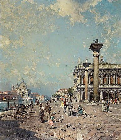 Franz Richard Unterberger (Piazza San Marco, Venice, c.1894/95) Canvas Art Print Reproduction (21.7x18.7 in) (55x47.6 cm)