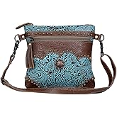 Myra Bag Cowgirl Purses for Women - Cowhide Bag with Leather Strap and Paisley Pattern, Cow Print Western Purses for Women