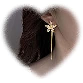 W WEILIRIAN Boho Crystal Flower Jacket Earrings for Women Flower Tassel Chain Earrings Gold Rhinestone Flower Earrings Cz Flower Stud Earrings Two Ways Front Back Earrings Jewelry for Girls