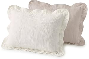 WIMIST Muslin Ruffled Toddler Pillowcases 13"x18" 2 Pack, Soft, Breathable Muslin Cotton Travel Pillow Covers with Envelope Closure for Baby Boys, Girls & Kids (Beige & Cream-Ruffled, 13 x 18 Inch)