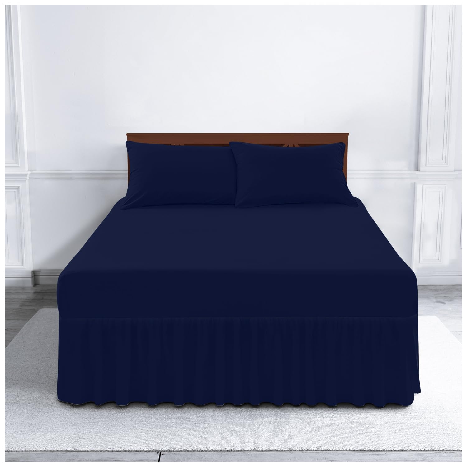 Gaveno Cavailia Luxury Non-Iron PERCALE VALANCE Sheet, Poly-Cotton, Navy , Single