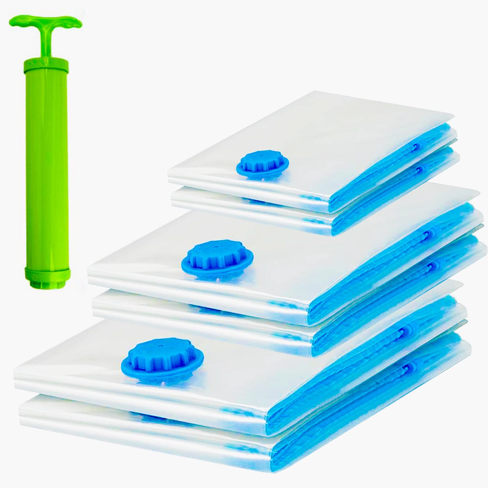 Vacuum Bags, Reusable Storage Bags, With Hand Pump, 6 PCS, Transparent, Double Zip Seal Reusable for Storage Coats Clothes Towels Bedding Duvet Blanket Curtains