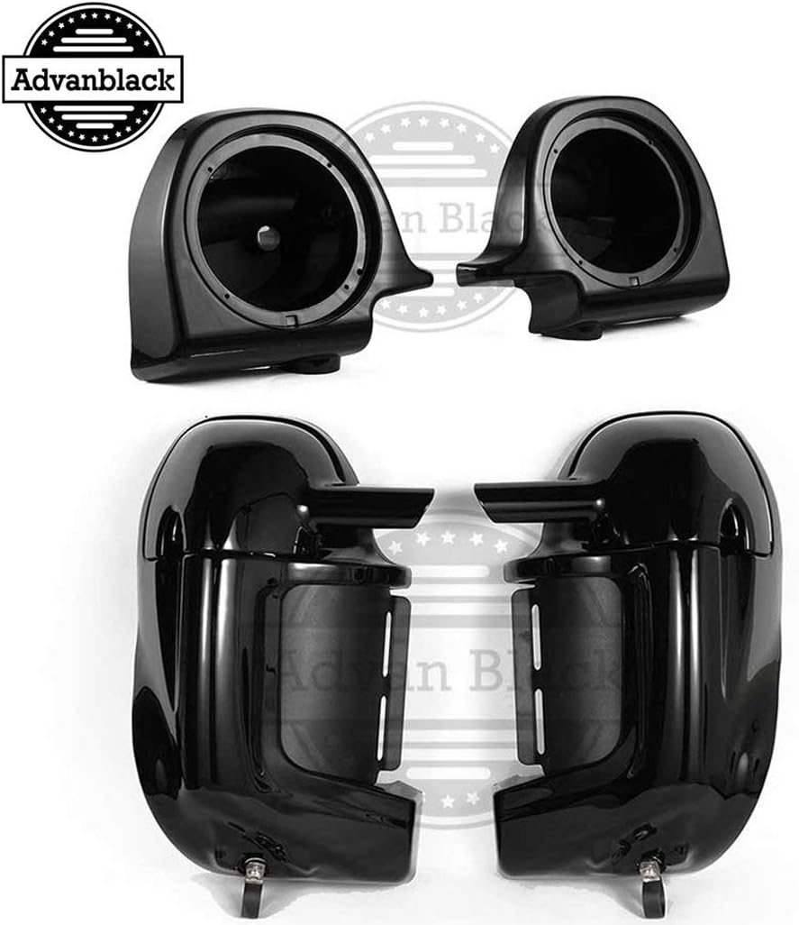Advanblack Color Matched Pre-Rushmore Lower Vented Fairing Kits Leg Warmers with Speaker Pods 6.5 Inch For Harley Touring Road King FLHR 1983-2016 (Vivid Black)
