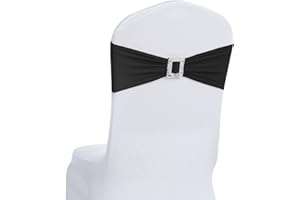 Joccun 120 PCS Spandex Chair Sashes Bows Stretch Chair Cover Band with Buckle Slider Universal Elastic Chair Ties for Wedding Banquet Party Event Decoration (Black)