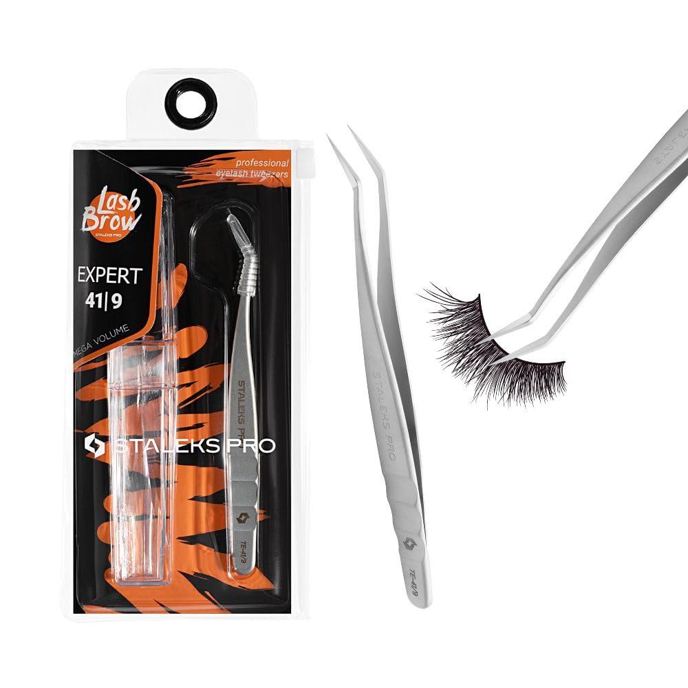 STALEKS PRO Professional Curved Tweezer for False Eyelash Extension Volume Modeling Stainless Steel Expert 41/9, NNTE41.9