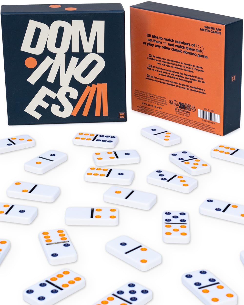 Suck UK Dominoes Set For Adults | Board Games | Travel Dominoes Set | Tile Games | Classic Strategy Game for Family | Brain Teaser Puzzles | 28 Dominos with Colored Dots in Gift Box | Game Night Play