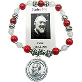 Westmon Works St Pio Pewter Bangle Bracelet Healing Saint Set with Charm and Glass Beads Accessory Includes Holy Prayer Card Made in Italy