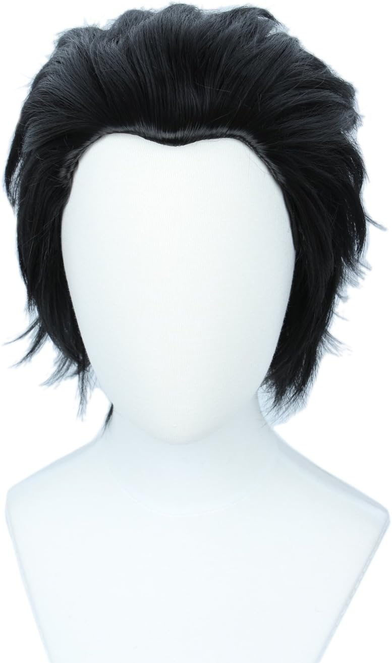 Linfairy Short Straight Cosplay Wig Halloween Costume Wig (black), Adult