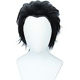 Linfairy Short Black Cosplay Wig Halloween Slicked back Costume Wig for Men