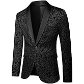Cloudstyle Mens Floral Jacquard Dress Suit Jacket 1 Button Print Tux Blazer Sport Coat
