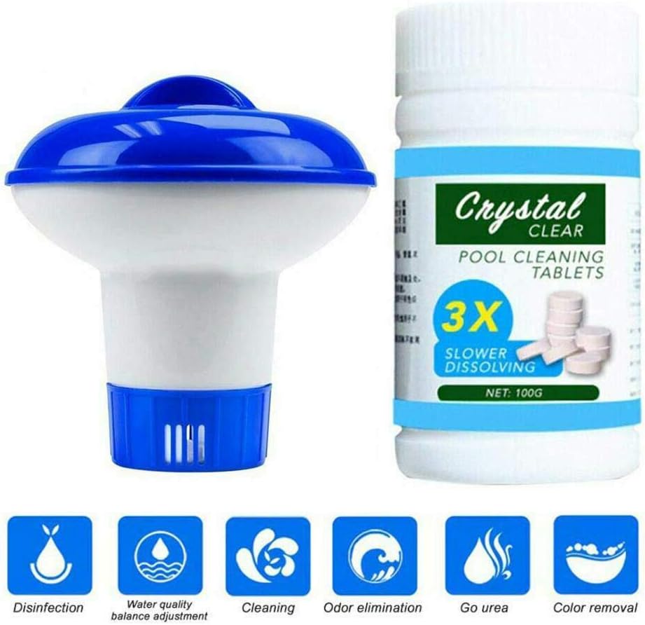 OSCAR BATES 100 Pool Cleaning Tablet+Floating Chlorine Chemical Dispenser For Hot Tub Swim