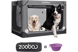 Zooba 42" Portable Soft Dog Crate for Large Dogs - Collapsible Travel Kennel with Carry Bag, Foldable Cage with Durable Textilene Mesh Door, Plush Bed - Ideal for Home or Travel - Charcoal Gray