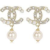 BUENAVO Elegant Pearl And Crystal Earrings, In Golden Tones, Designed With Hanging Pearl Accents, Fashionable Women's Jewelry