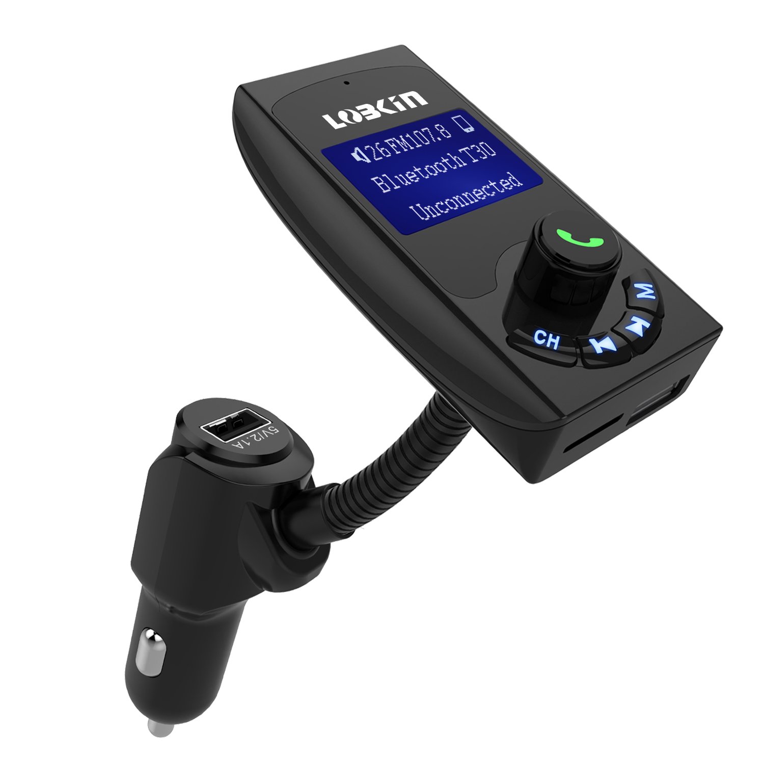 Lobkin Wireless In-Car Bluetooth FM Transmitter Radio Adapter Car Kit With USB Charger Support USB Flash Drive Micro SD Card AUX Input 2017 Model