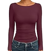 Trendy Queen Women's Boat Neck Tops Long Sleeve Shirts Casual Fitted Tee Shirts Solid Color Fall Basic Clothes 2026